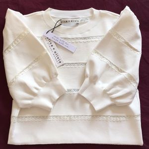 Alice Olivia Lavona Puff Sleeve Lace Inset Top